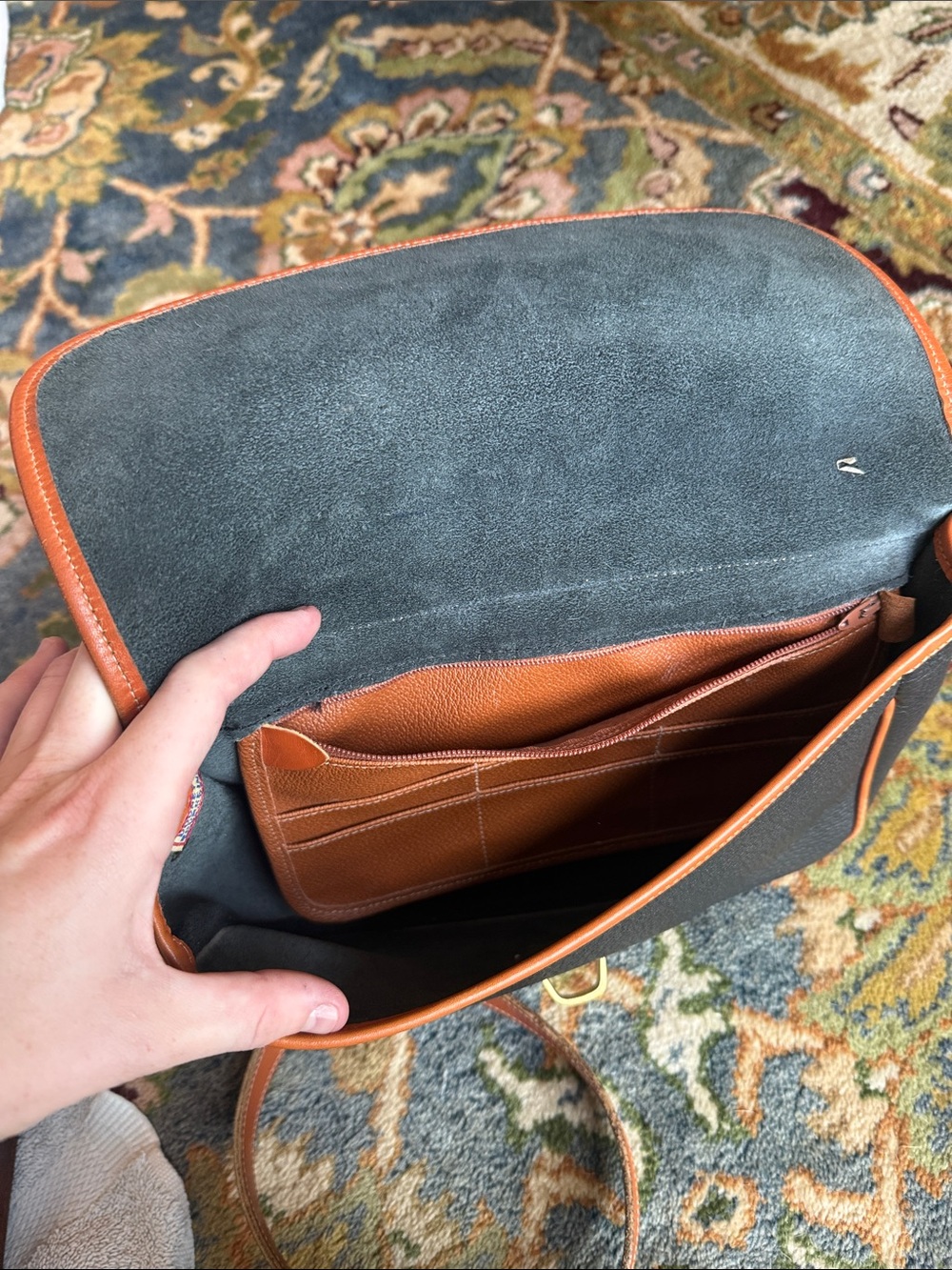 Dooney & Bourke Black with Tan Trim Pebbled Leather Crossbody - Picture 3 of 13